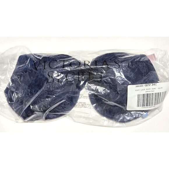 Victoria's Secret Sexy Tee Posey Lace Lightly Lined Racerback Demi Bra Noir Navy - Picture 2 of 8